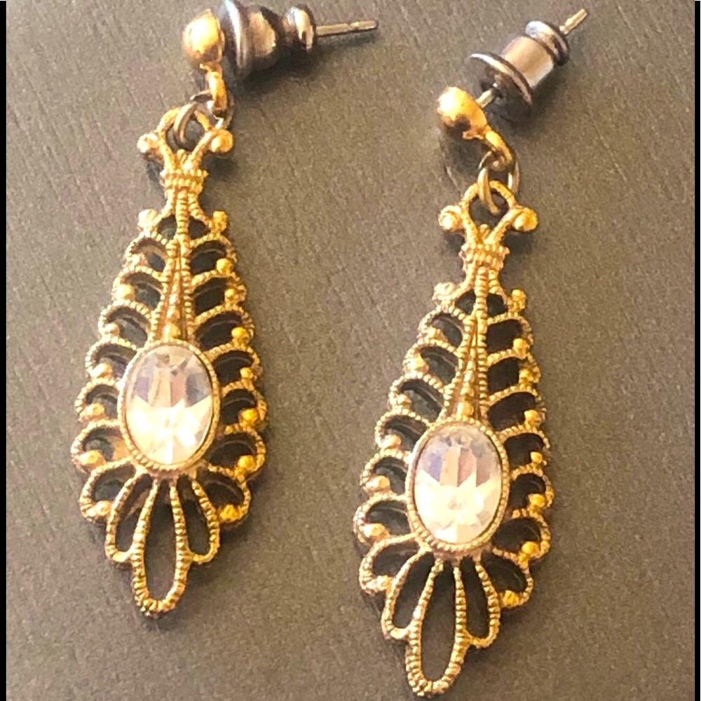 Vintage Turkish Golden Crystal Drop Post Earrings